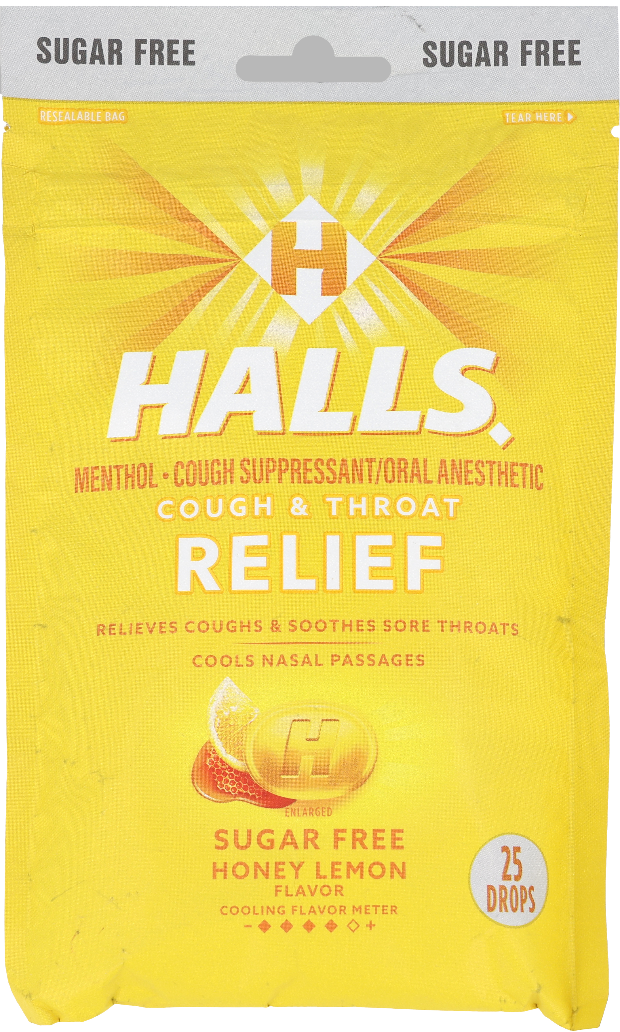 Halls Cough & Throat Relief Menthol Drops Sugar Free Honey Lemon – Image 9