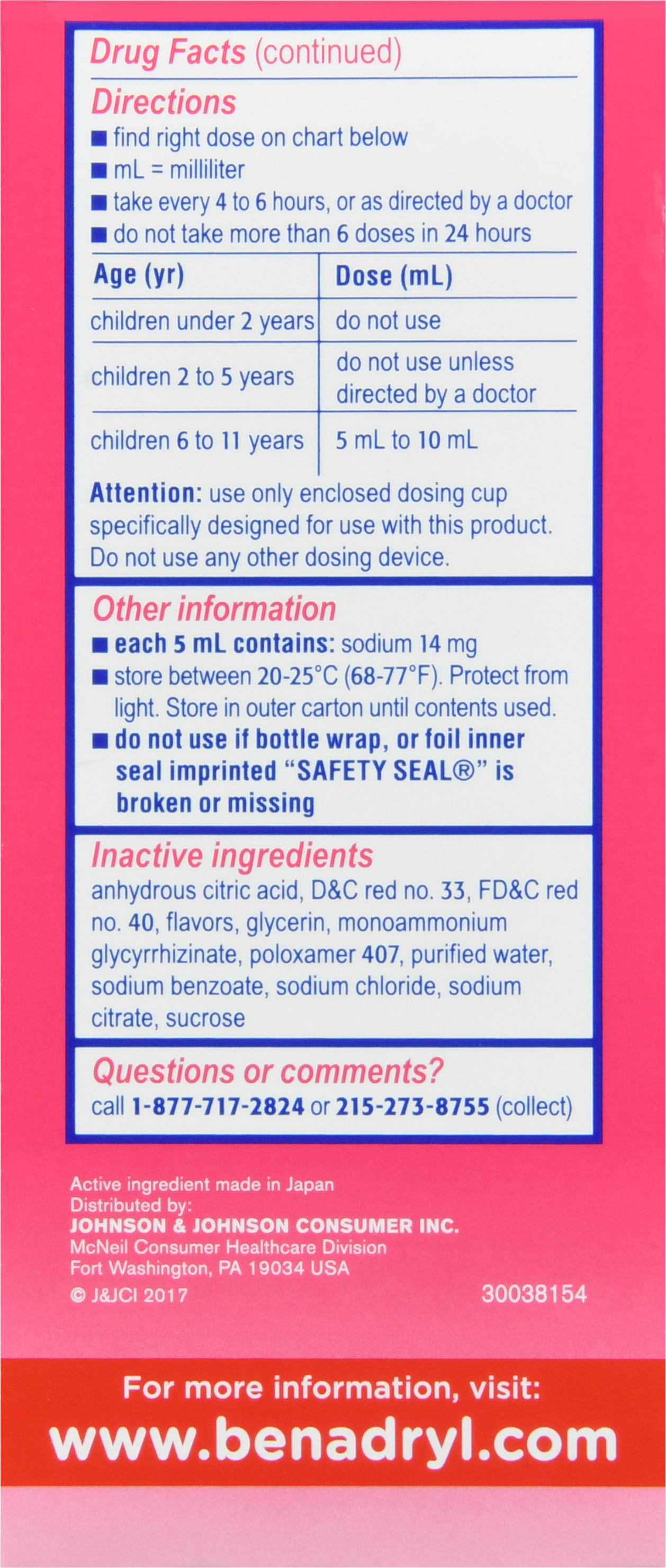 Benadryl Children's Allergy Diphenhydramine HCl 12.5 mg Antihistamine Liquid Cherry – Image 17