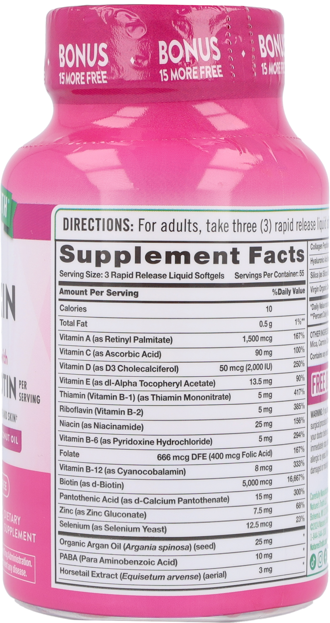 Nature's Truth Hair, Skin & Nails With Biotin 5,000 mcg Rapid Release Liquid Softgels – Image 11