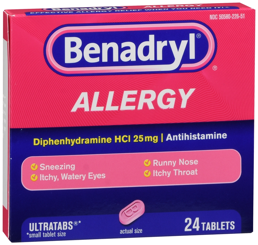 Benadryl Allergy Diphenhydramine HCl 25 mg Antihistamine Ultratabs