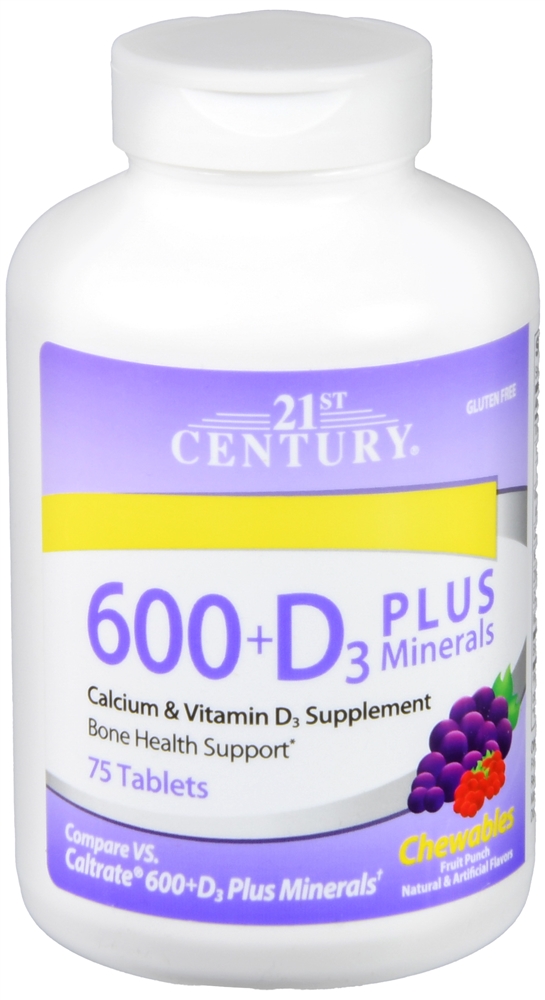 21st Century 600 + D3 Plus Minerals Calcium Chewables Fruit Punch