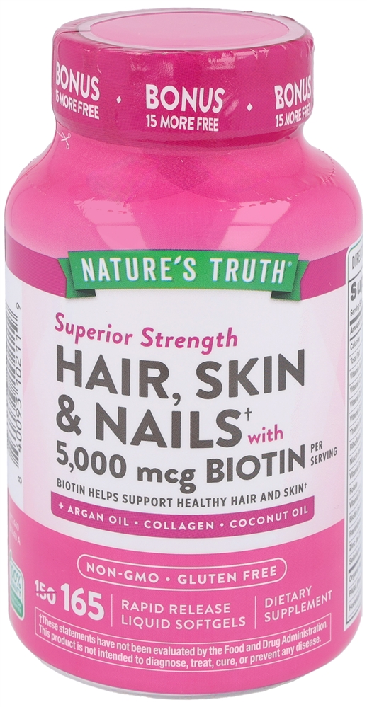 Nature's Truth Hair, Skin & Nails With Biotin 5,000 mcg Rapid Release Liquid Softgels