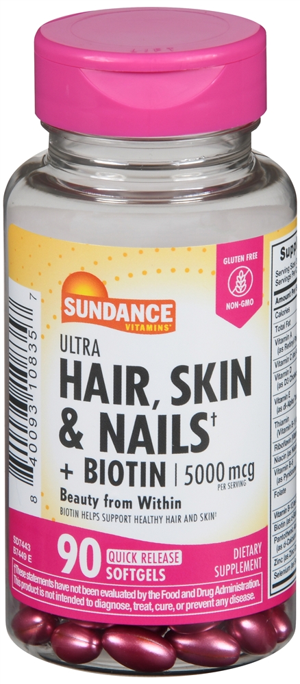 Sundance Hair, Skin & Nails + Biotin 5000 mcg Quick Release Softgels