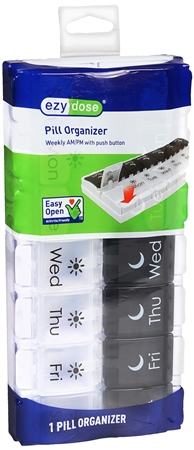 Ezy Dose Pill Organizer Weekly AM/PM with Push Button Black and White – Image 7