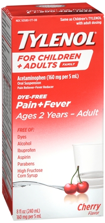 Tylenol Children + Adult Pain + Fever Acetaminophen 160 mg Oral Suspension Dye-Free Cherry – Image 12