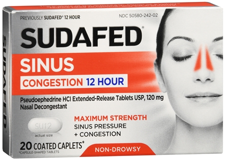 SUDAFED Sinus Congestion Pseudoephedrine HCl Coated Caplets Maximum Strength 12 Hour – Image 13