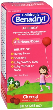 Benadryl Children's Allergy Diphenhydramine HCl 12.5 mg Antihistamine Liquid Cherry – Image 12