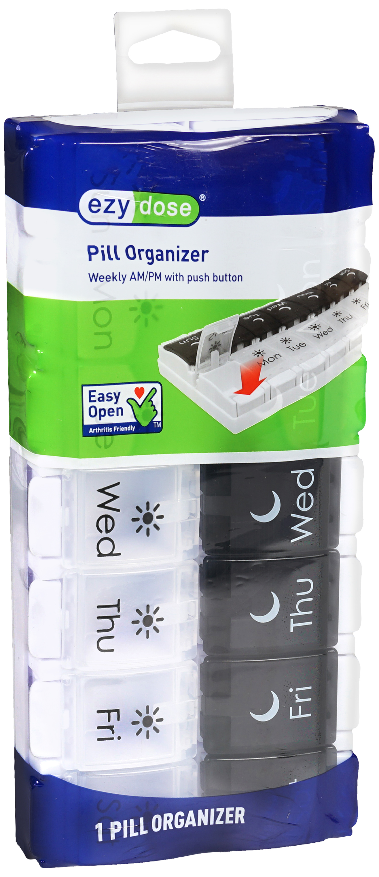 Ezy Dose Pill Organizer Weekly AM/PM with Push Button Black and White – Image 10