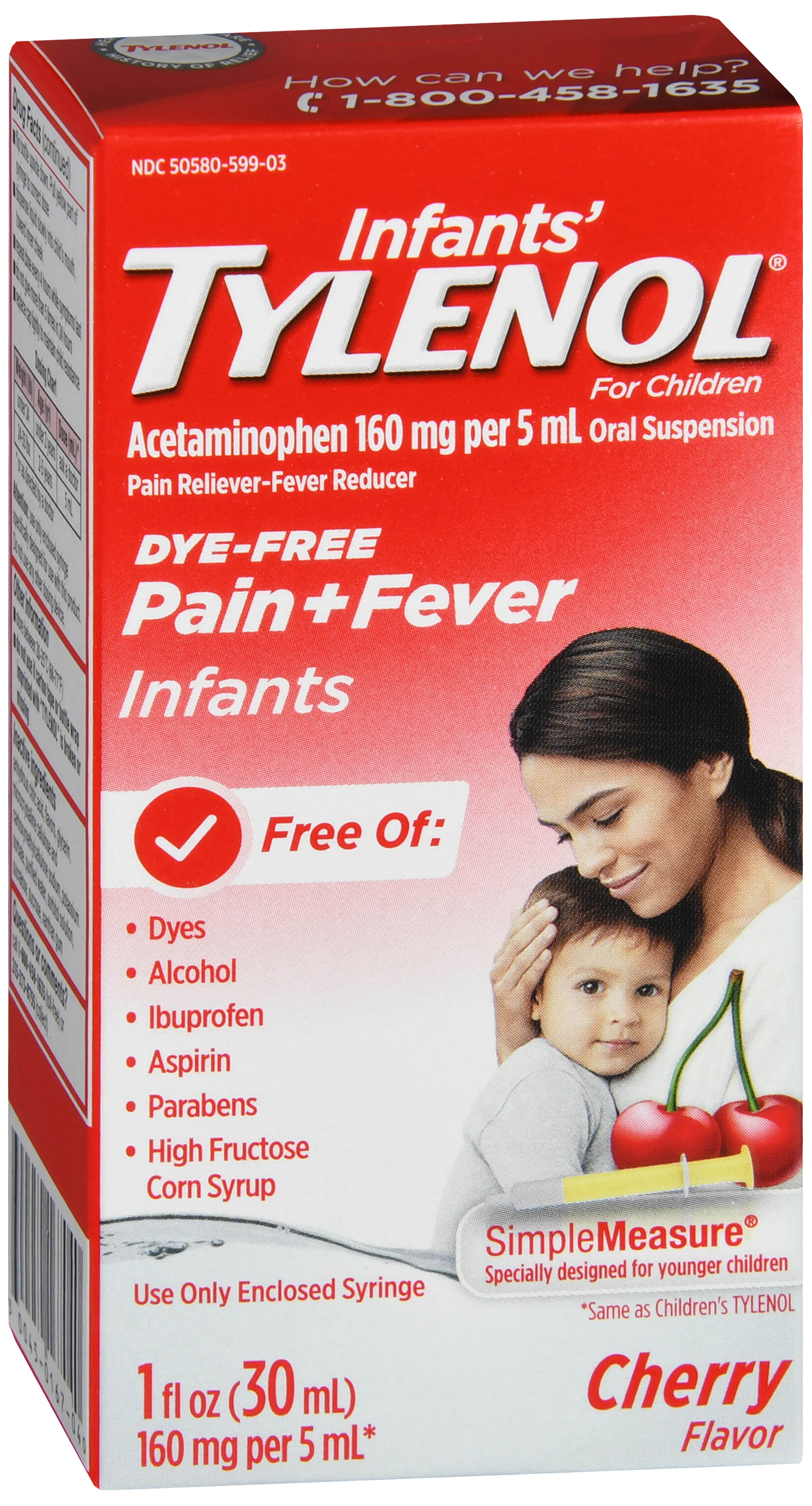 Tylenol Infants' Pain + Fever Acetaminophen 160 mg Oral Suspension Dye-Free Cherry – Image 17