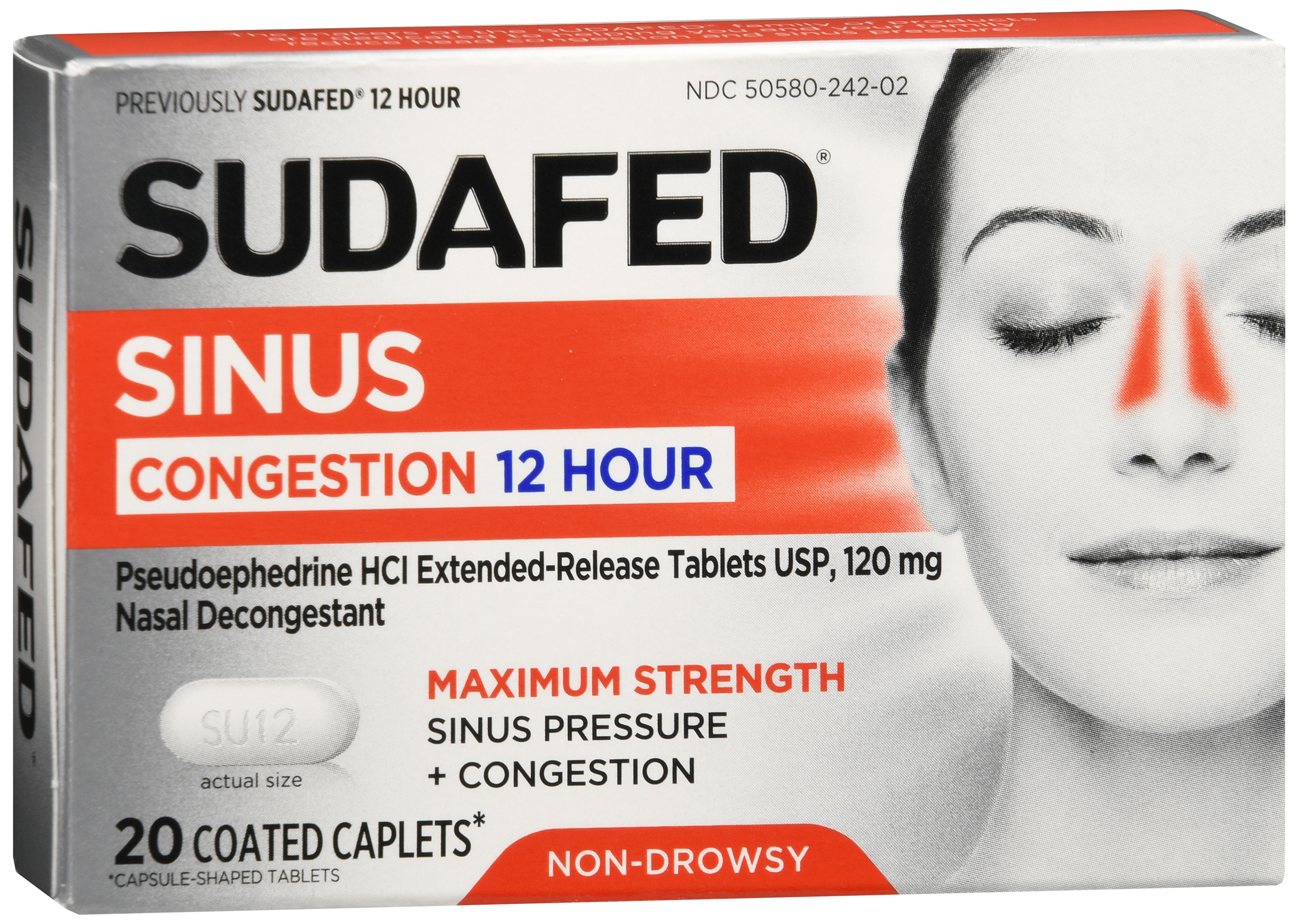 SUDAFED Sinus Congestion Pseudoephedrine HCl Coated Caplets Maximum Strength 12 Hour – Image 20