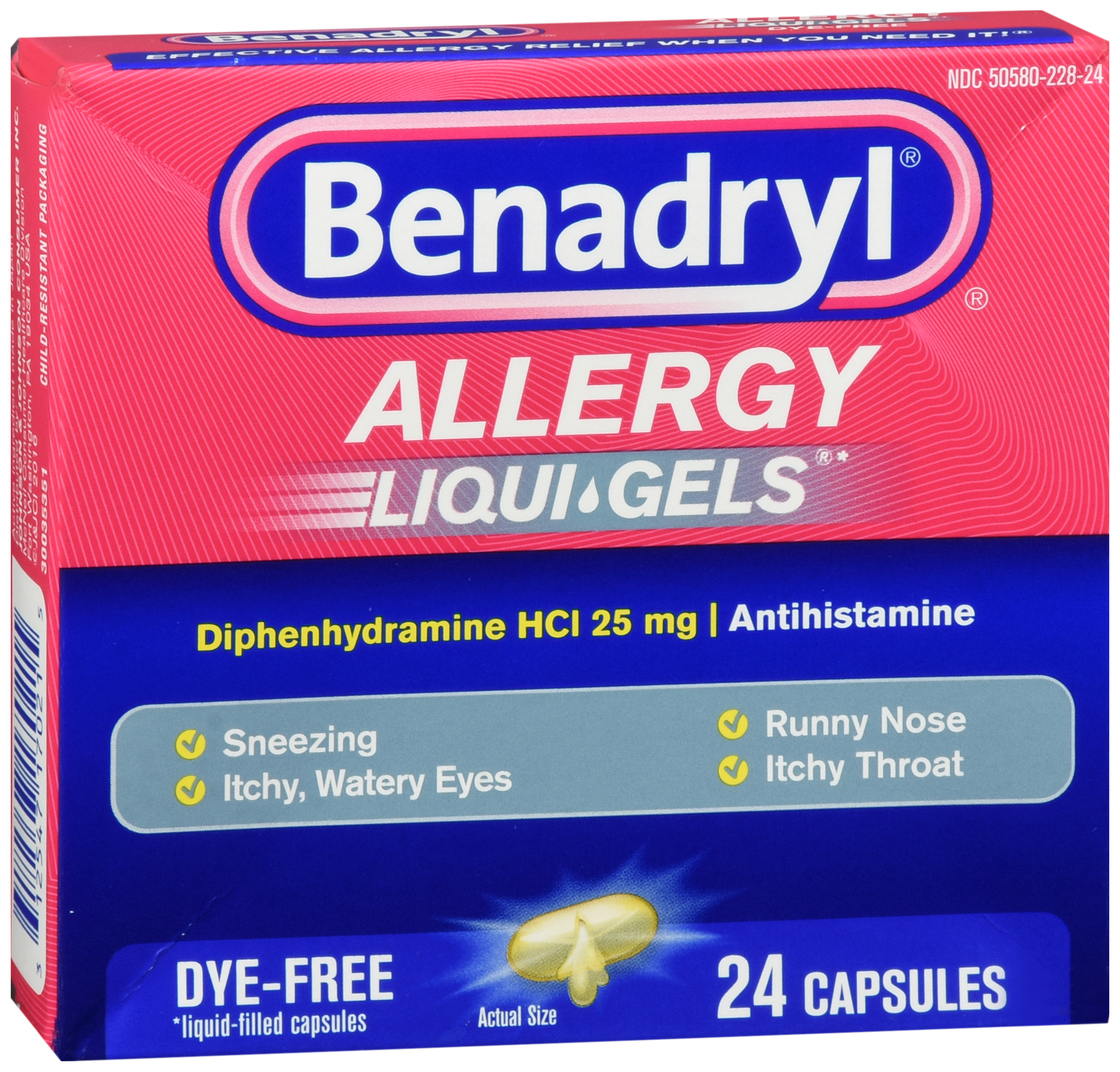 Benadryl Allergy Diphenhydramine HCl 25 mg Antihistamine Liqui-Gels Dye-Free – Image 20