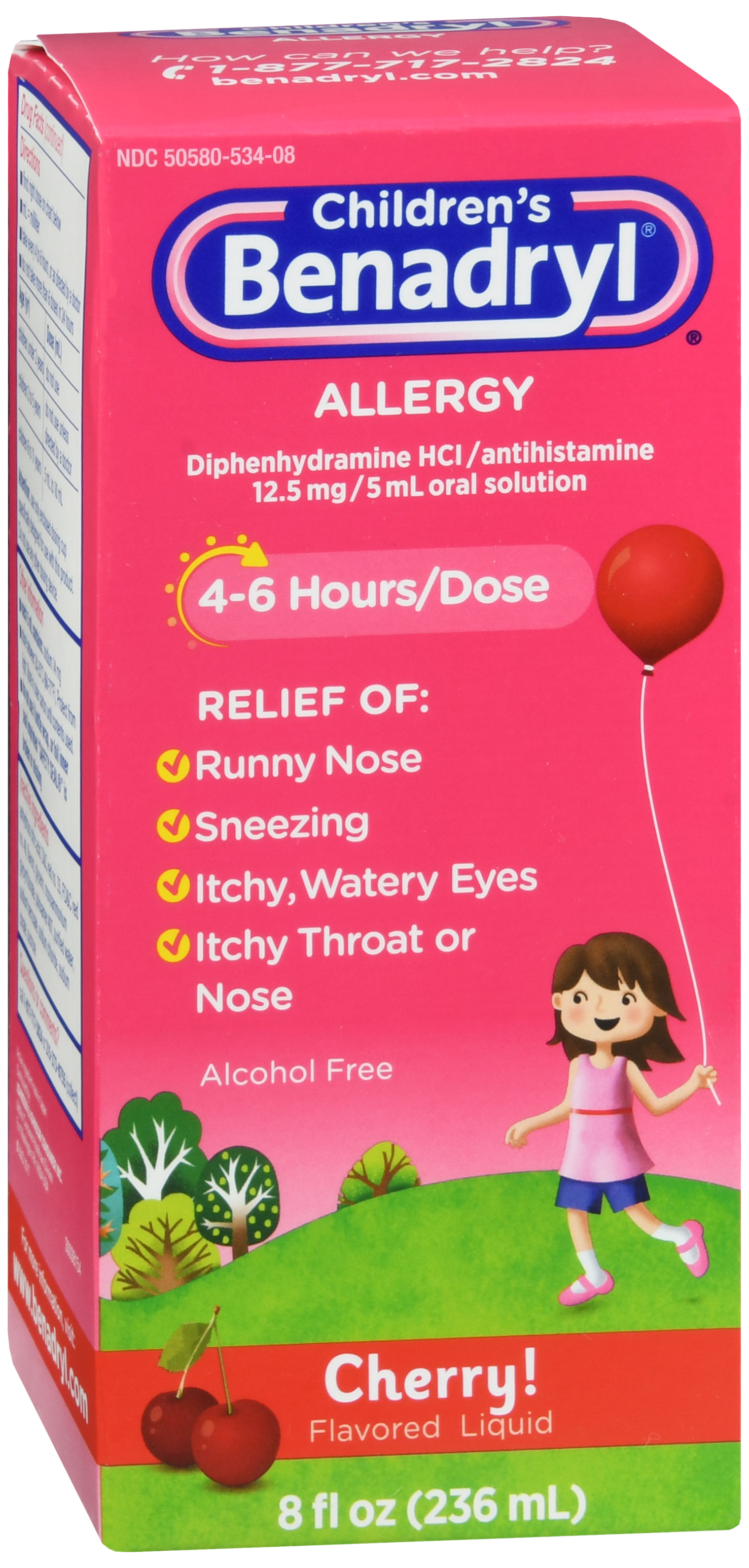 Benadryl Children's Allergy Diphenhydramine HCl 12.5 mg Antihistamine Liquid Cherry – Image 16